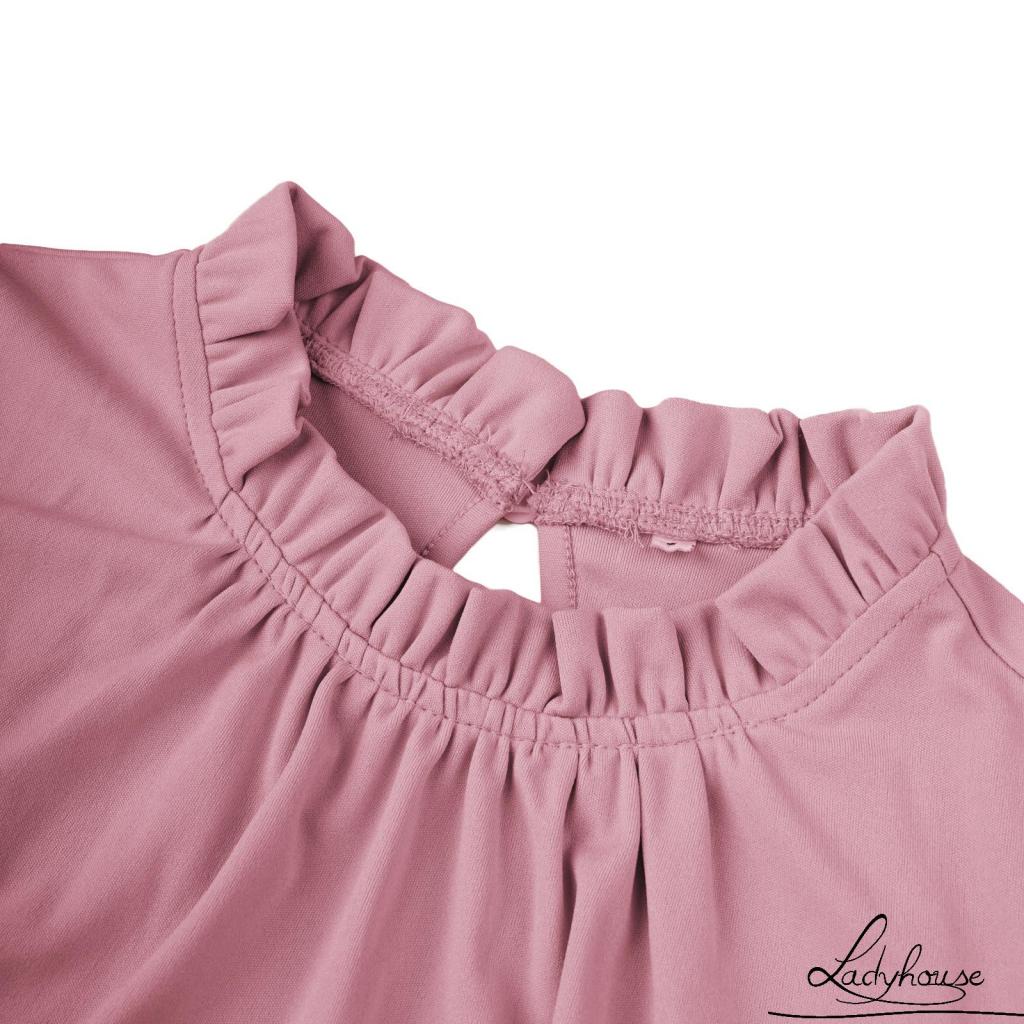 LDD-Female Jumpsuit, Solid Color Crew Neck Sleeveless Ruffle Belted Romper with Pockets for Summer, S/M/L/XL