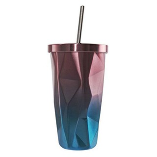 Stainless Steel Tumbler with Straw Double Wall 500ML (Pink + blue)