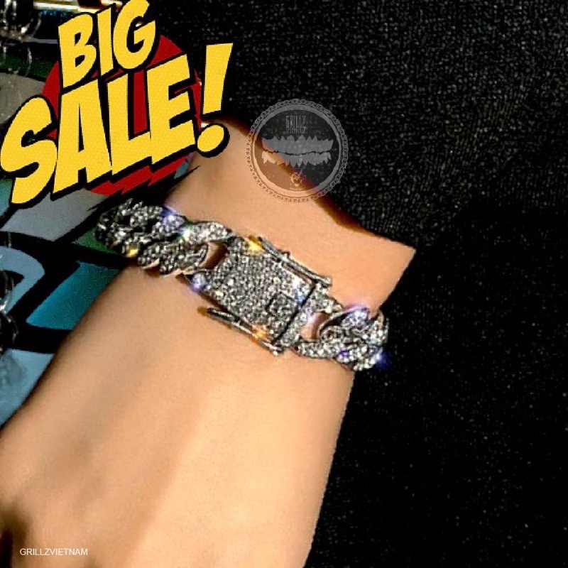 lắc tay CUBAN KIM TITAN HIPHOP BRACELET CUBAN MIAMI 12”MM ĐÍNH ĐÁ LẤP LÁNH BRASS RHINESTONE | BigBuy360 - bigbuy360.vn