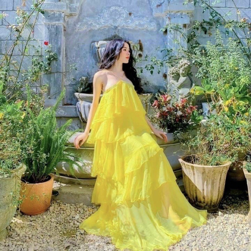 Đầm maxi đi biển cổ yếm voan tầng sang chảnh - Passion Dess | BigBuy360 - bigbuy360.vn