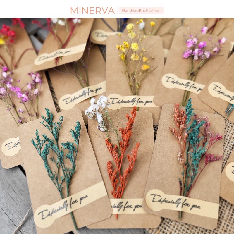 [combo sỉ] Combo 100 thiệp hoa khô mini vintage kích thước 9 x 5,2 cm làm quà tặng , chúc mừng , kỉ niệm