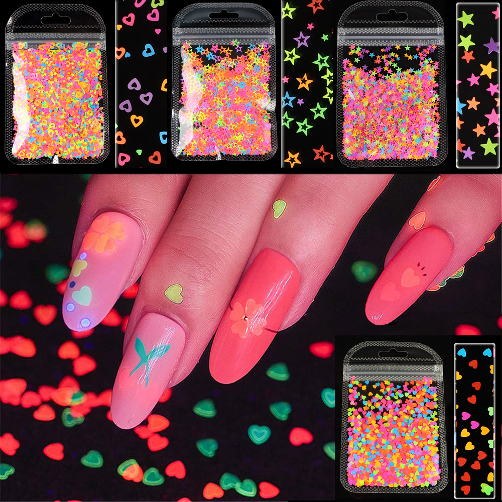 Phụ kiện trang trí móng tay hình ngôi sao màu neon sáng tạo