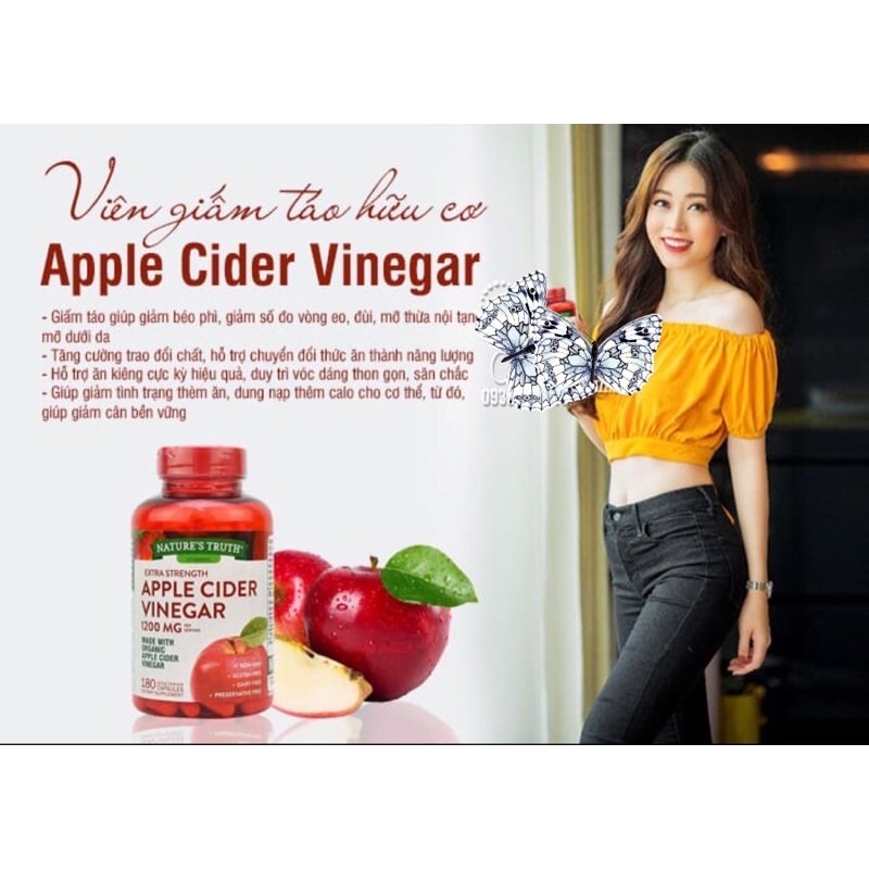 🍃🍎 Viên uống giấm táo Nature’s Truth Apple Cider Vinegar 1200mg cúa Mỹ 180 viên —-Giúp giảm cân, đẹp da🍎🍃