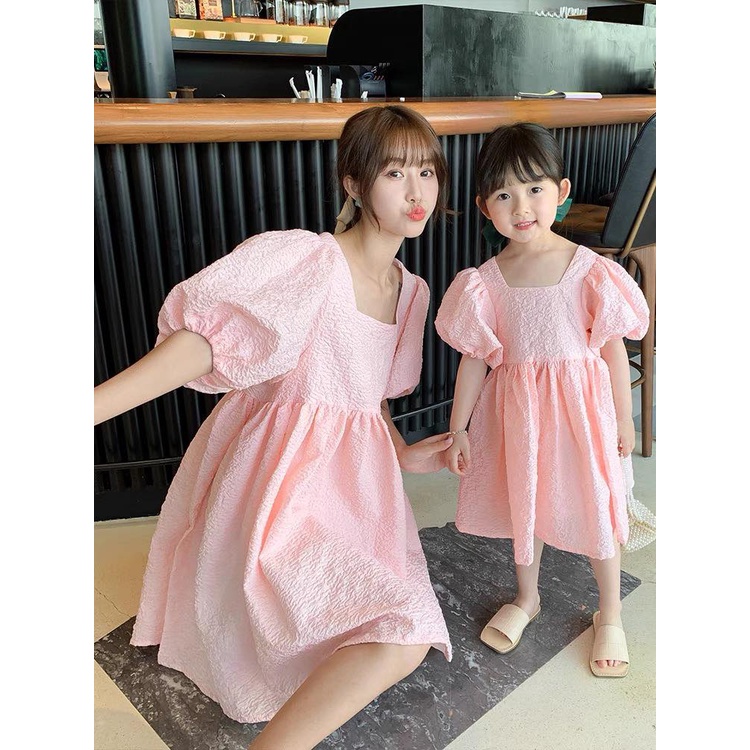 V102 - VÁY tay bồng hồng babydoll bé gái