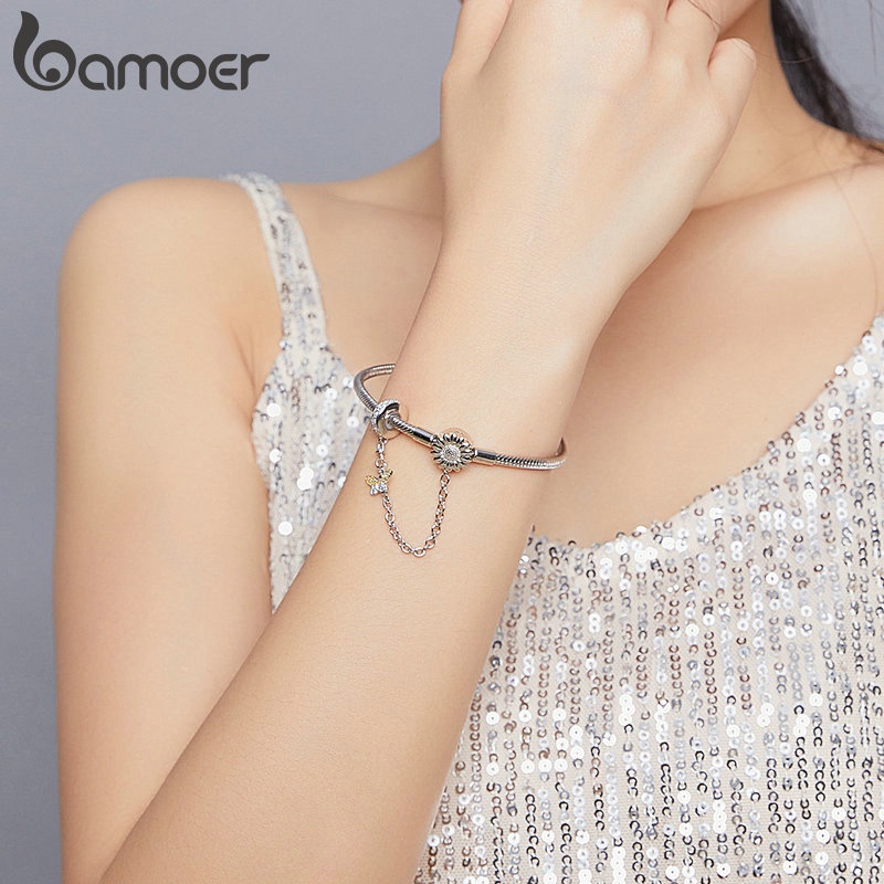 Vòng tay BAMOER bạc 925 mặt chìa khóa trái tim và hoa cúc thiết kế sang trọng cho nữ