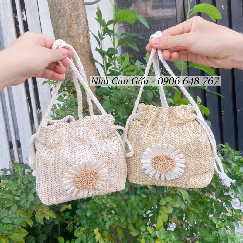 Túi cói dây rút hoa cúc mới siêu xinh