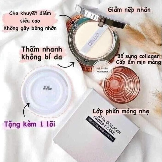 Phấn Phủ Cellio Hàn Quốc Chính Hãng 2 Lõi Phấn Siêu Mịn Dạng Nén Chính Hãng