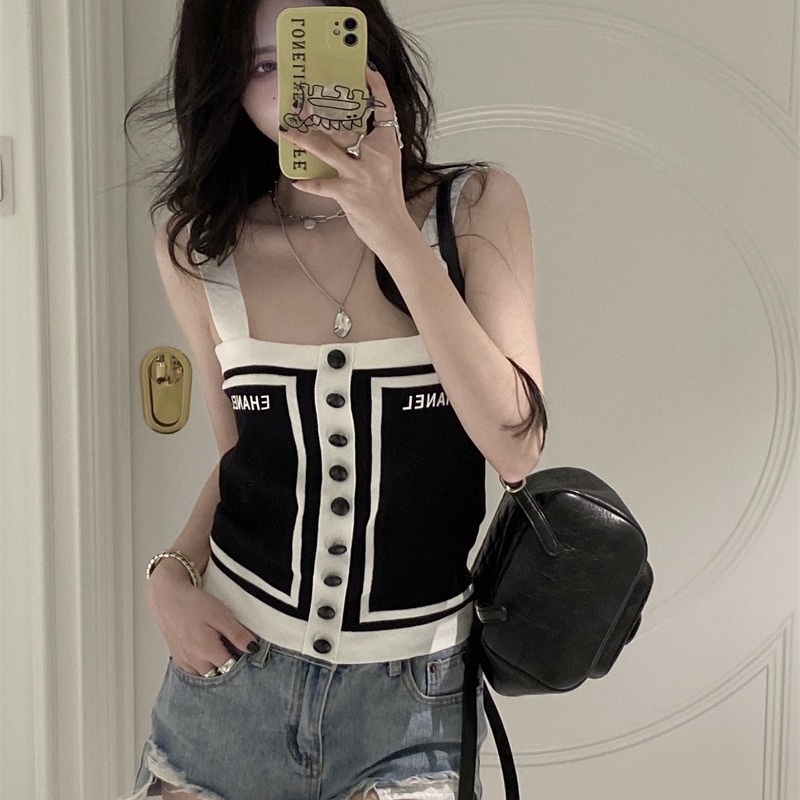 Áo ZHELIHANGFEI hai dây dệt kim thiết kế quyến rũ cho nữ tùy chọn màu sắc