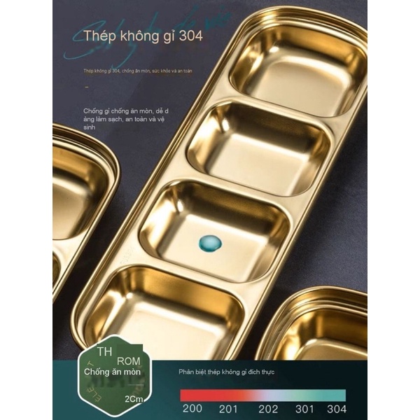 Khay đựng gia vị inox không ăn mòn 304 Hàn Quốc | Đĩa chấm inox vàng để panchan,đồ ăn kèm cho gia đình, nhà hàng cao cấp