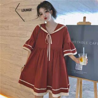 Đầm thuỷ thủ buộc nơ, đầm baby doll dễ thương