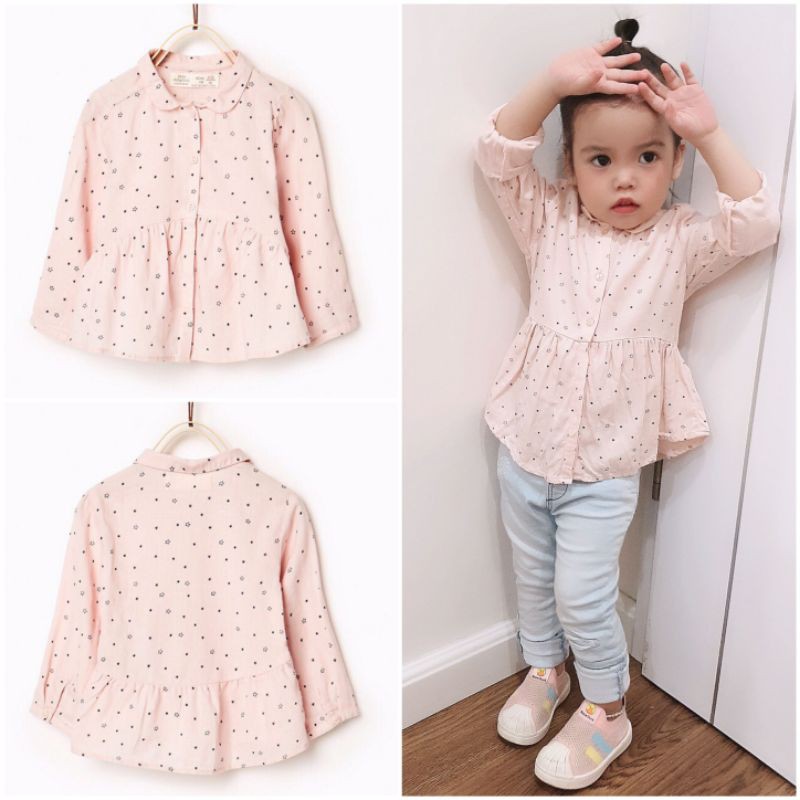 Áo sơmi Zara hoạ tiết sao Hồng cho bé gái siêu đẹp