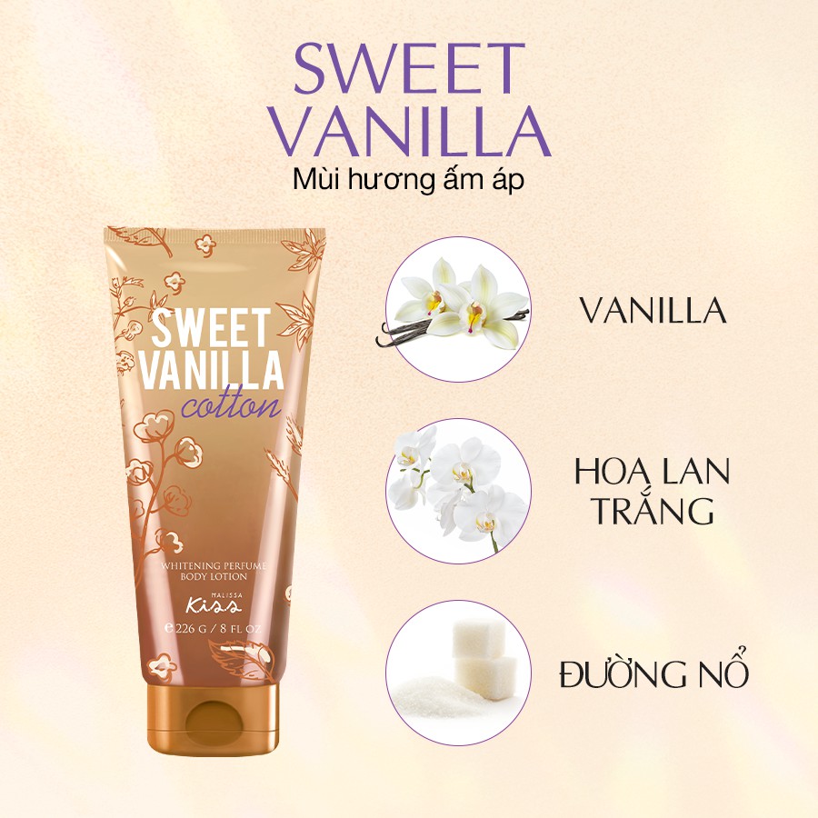 Sữa Dưỡng Trắng Da Toàn Thân Hương Nước Hoa Malissa Kiss - Hương Sweet Vanilla Cotton 226g | BigBuy360 - bigbuy360.vn