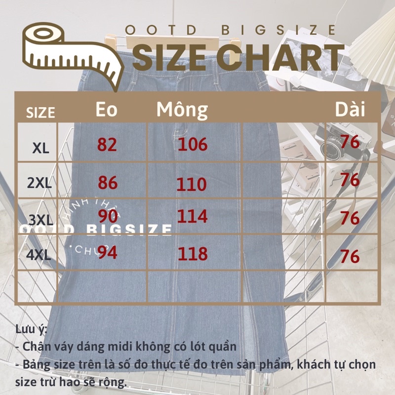 Chân váy jean bigsize dáng midi xẻ