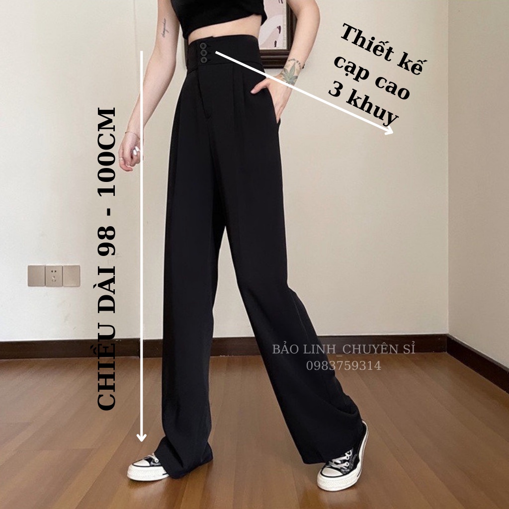 Quần Ống Rộng Cạp Cao Bigsize Bảo Linh, Quần Tây Nữ Ống Suông Lưng Cao 3 Khuy