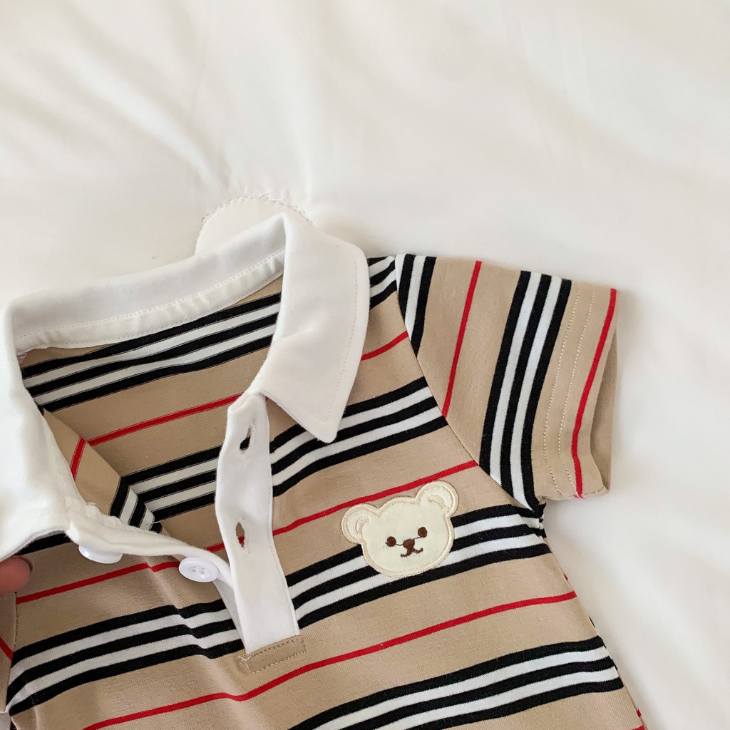 Bộ áo liền quần ngắn tay họa tiết kẻ sọc thời trang mùa hè cho bé trai