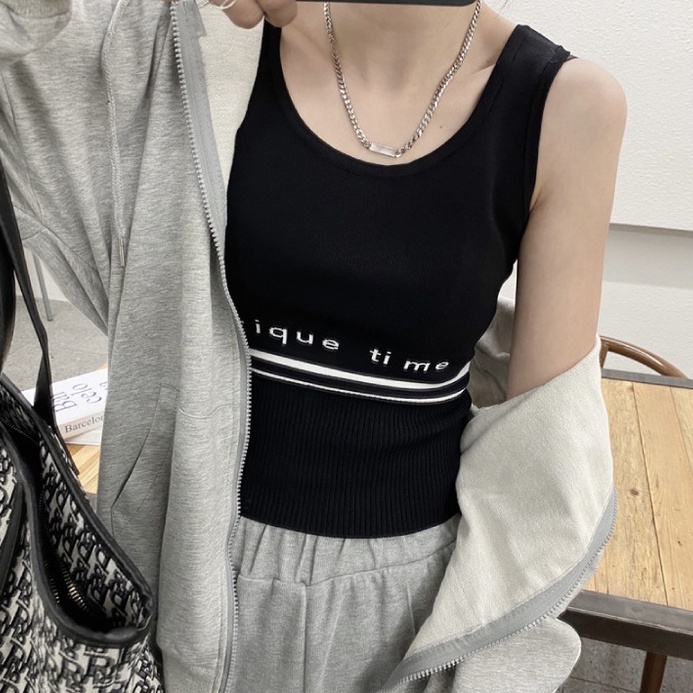 Áo sát nách dệt kim ZHELIHANGFEI họa tiết chữ cá tính trẻ trung thời trang