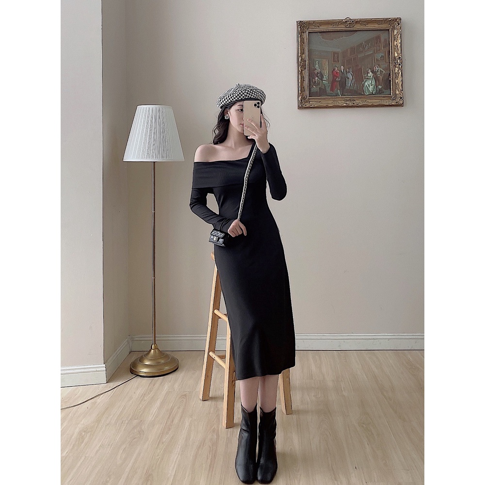 Đầm len tăm lệch vai design by LYRA,  váy chất tăm đanh tôn dáng sang chảnh, nữ tính-LWTVD384 | BigBuy360 - bigbuy360.vn