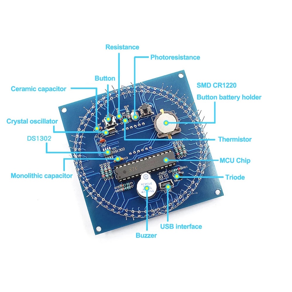 Mô Đun Đồng Hồ Báo Thức Màn Hình Led Ds1302 C8051 Mcu Stc15W408As Diy