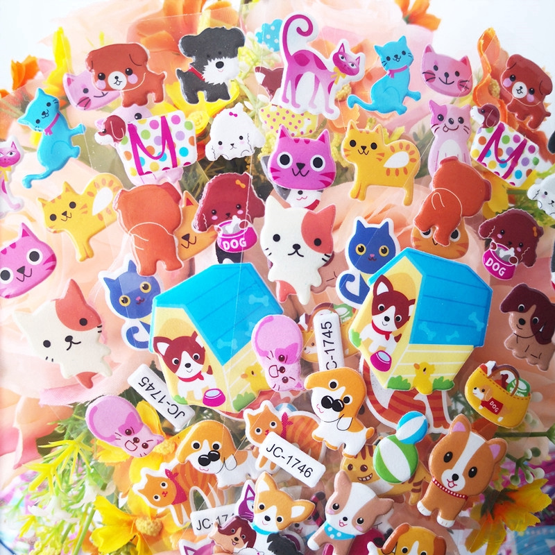 1 Sheet ▶ Cat / Dog Educational Toys Stickers ◀ Cartoon 3D DIY Reward Stickers