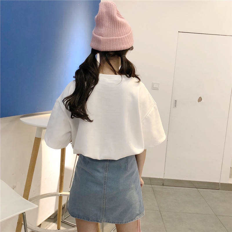 Áo thun tay ngắn cổ tròn phong cách Hàn Quốc đơn giản thời trang nữ