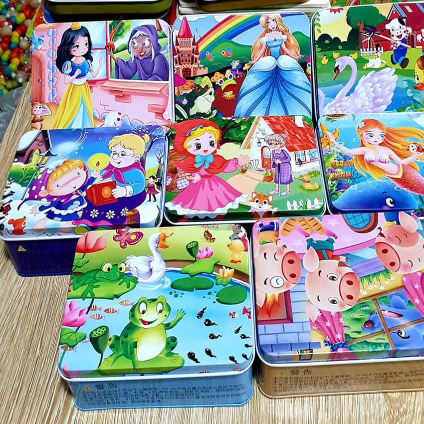 Tranh ghép hình Puzzle 100 mảnh gỗ cho bé phát triển trí tuệ- Hộp Sắt