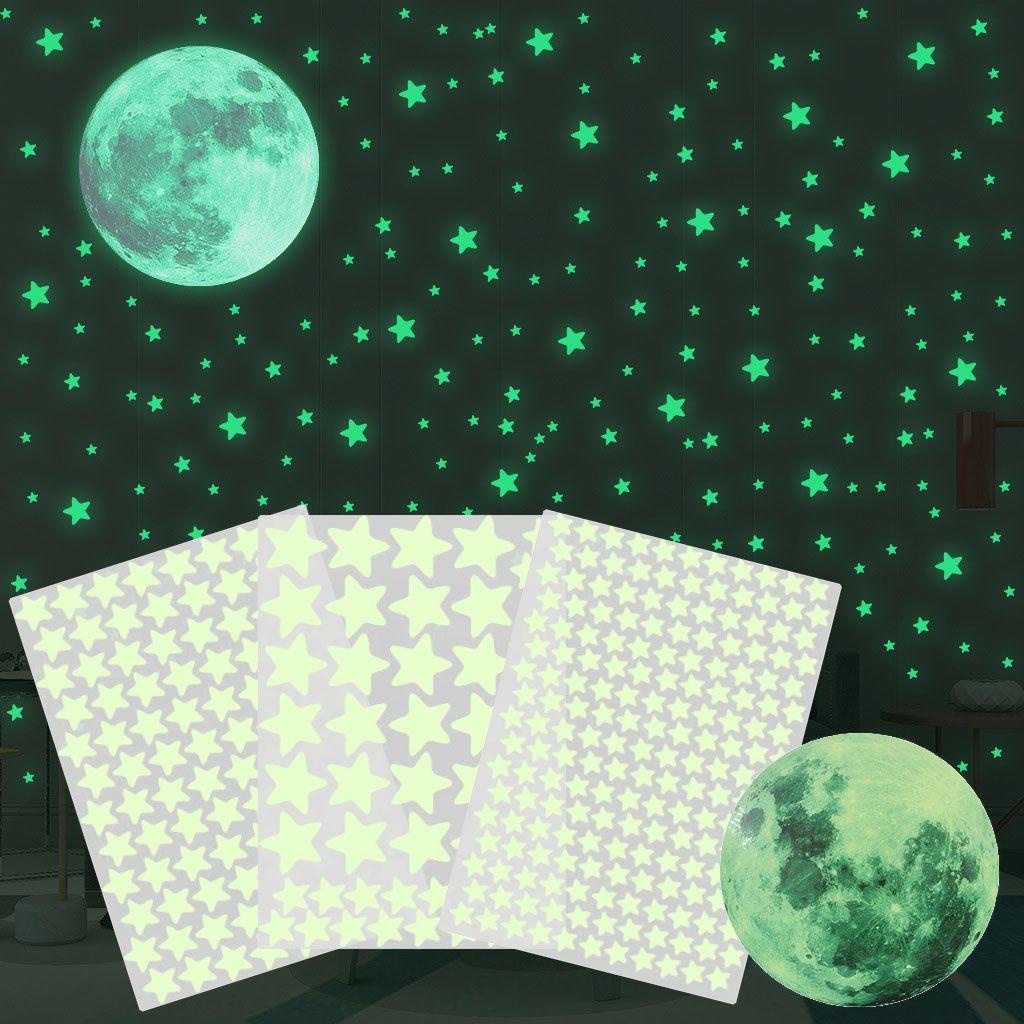 DORAW Sticker Dán Tường Hình Ngôi Sao Và Mặt Trăng Phát Quang Trong Đêm Dùng Trang Trí Nhà