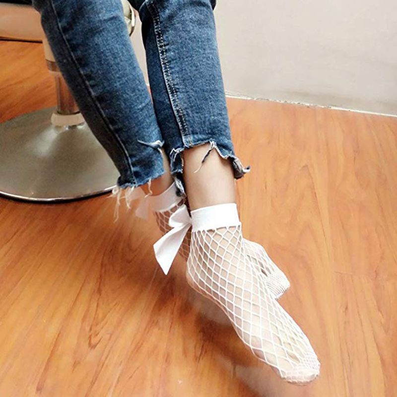 Vớ Lưới Cổ Cao Đính Nơ Thời Trang Cho Nữ