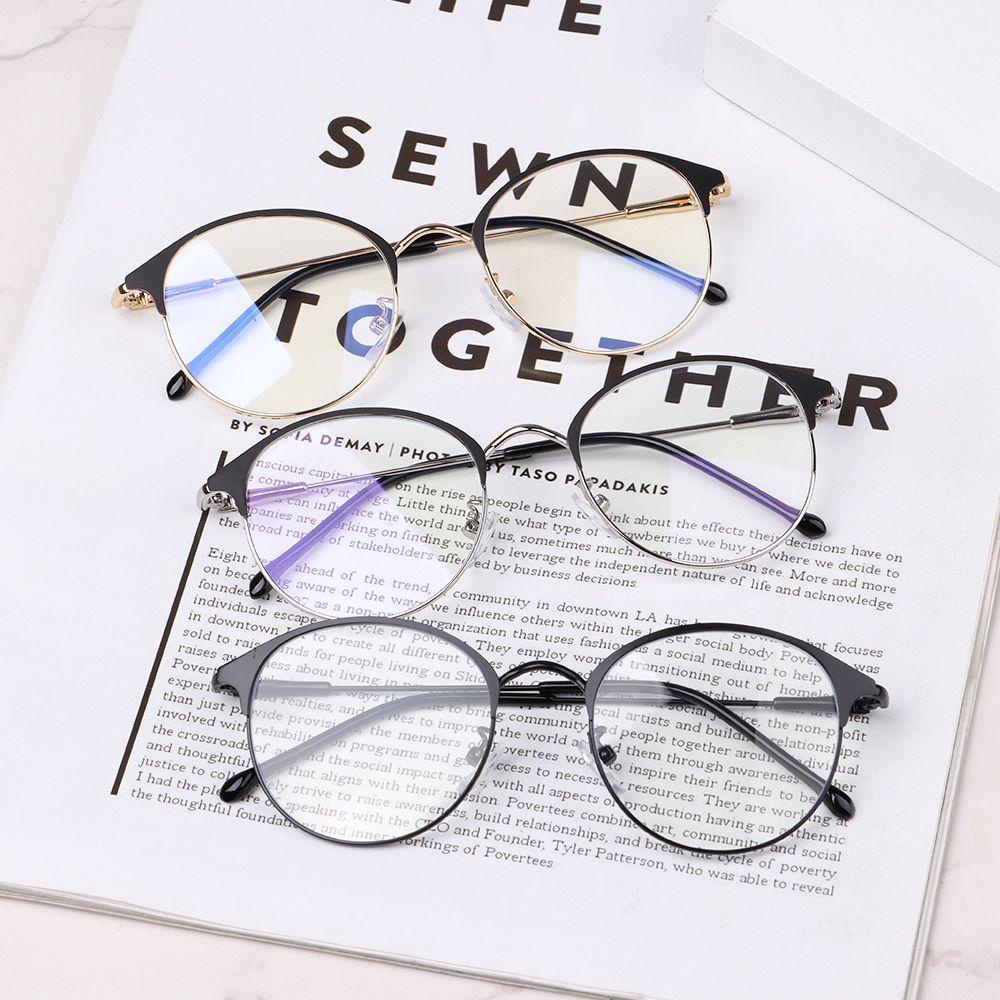 Mắt Kính Gọng Kim Loại Chống Tia UV Màu Xanh Dương Thời Trang