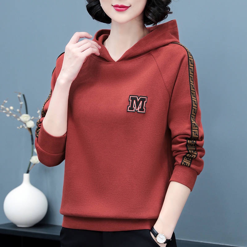 Áo hoodie tay dài dáng rộng thời trang mùa thu cho phụ nữ trung niên 2021