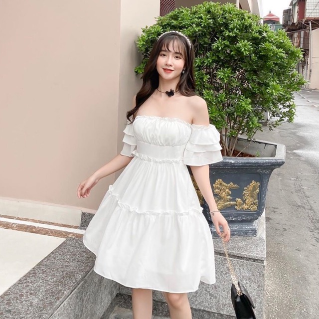 (SẴN-CLIP THẬT) Đầm babydoll trễ vai dự tiệc tay bồng sang trọng | BigBuy360 - bigbuy360.vn