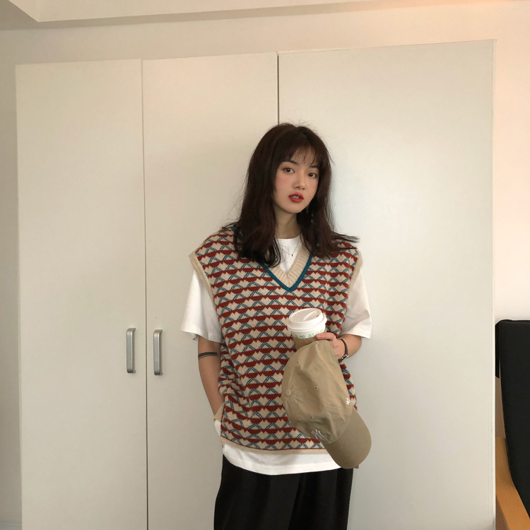 Áo Sát Nách Xiaozhainv Dệt Kim Cổ Chữ V Họa Tiết Kẻ Sọc Phong Cách Retro Hàn Quốc Dễ Phối Đồ Dành Cho Học Sinh | BigBuy360 - bigbuy360.vn