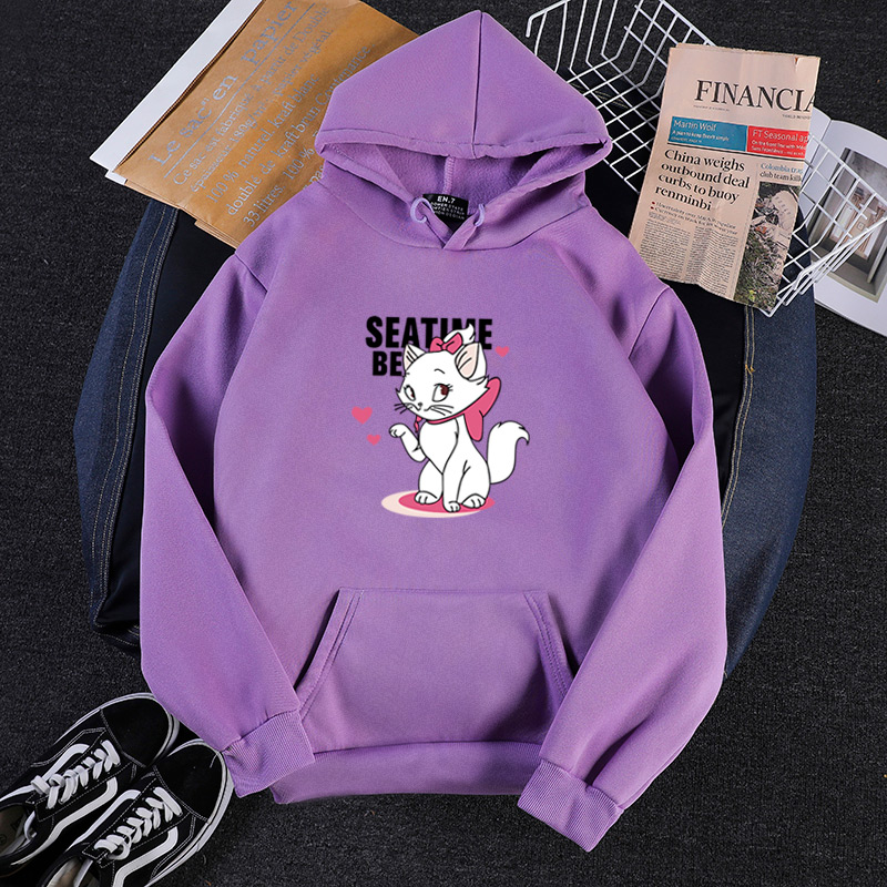 Thời Trang Áo Hoodie Tay Dài In Hình Mèo Dễ Thương Cho Nữ