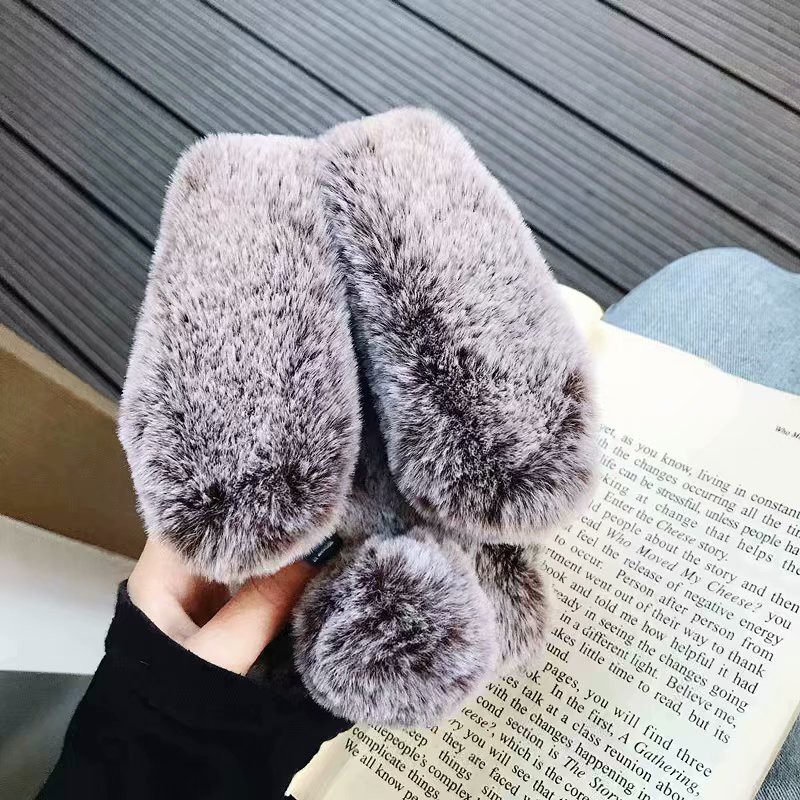 Ốp Điện Thoại Bằng TPU Có Lót Lông Mềm Hình Tai Thỏ Cho IPhone 6 6S Plus 7 8 Plus X X