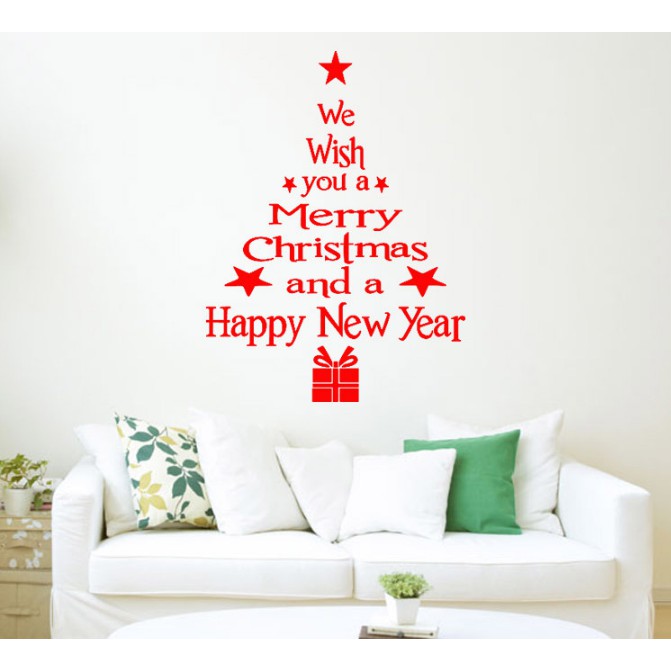 Decal trang trí Noel - Cây Thông Chữ Tiếng Anh đỏ