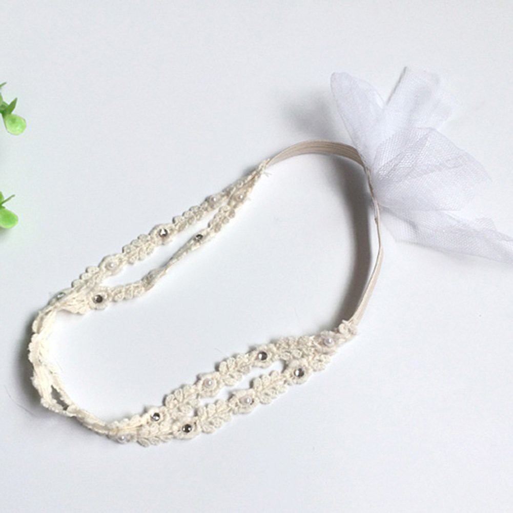 Băng đô co giãn thiết kế ren hoa phối nơ lưới cho bé gái sơ sinh