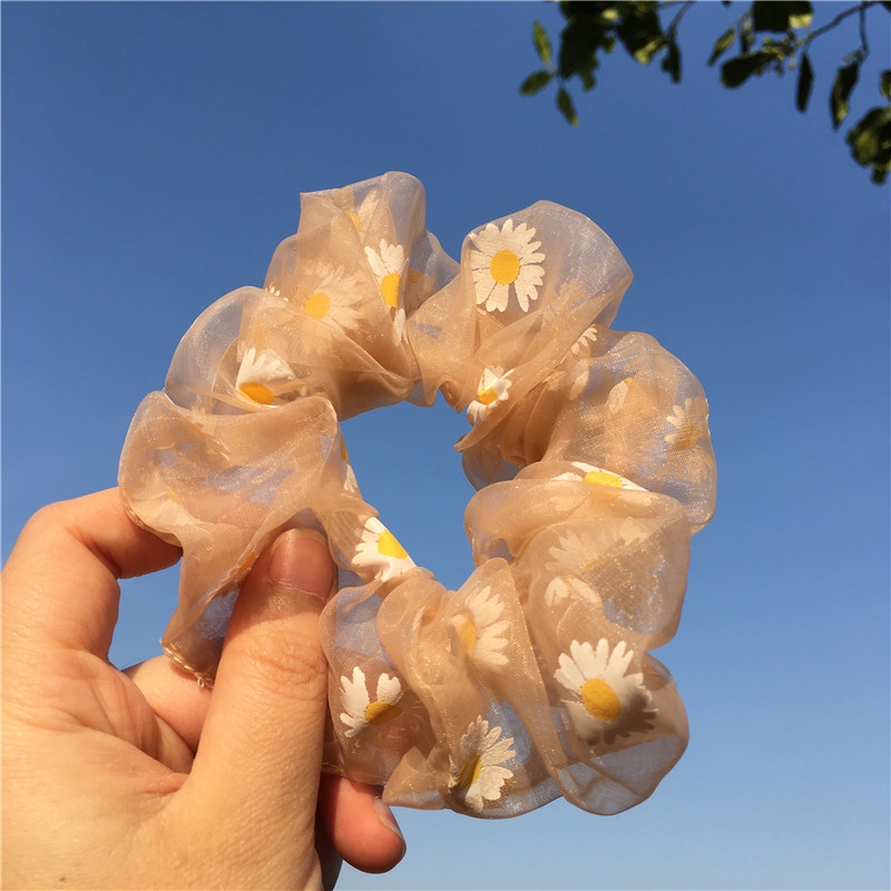 INS Cúc Scrunchies Dây buộc tóc hoa