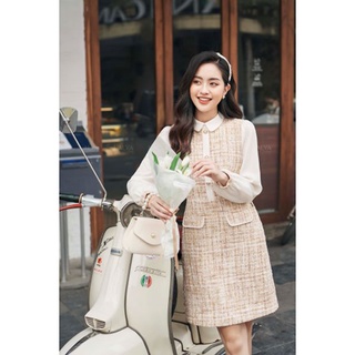 Lalya_váy tweed be cổ tròn