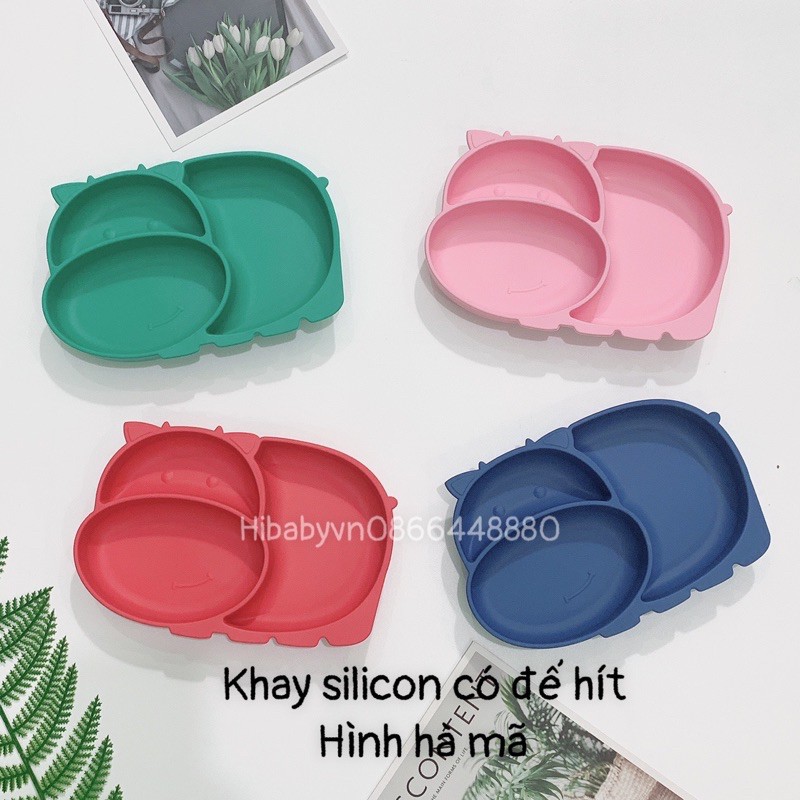 Khay Silicon Chống Lật Có Đế Hút Chân Không Hình Con Vật Ngộ Nghĩnh Khay Cua, Khay Hà Mã, Khay Tròn Silicon Kèm Hộp