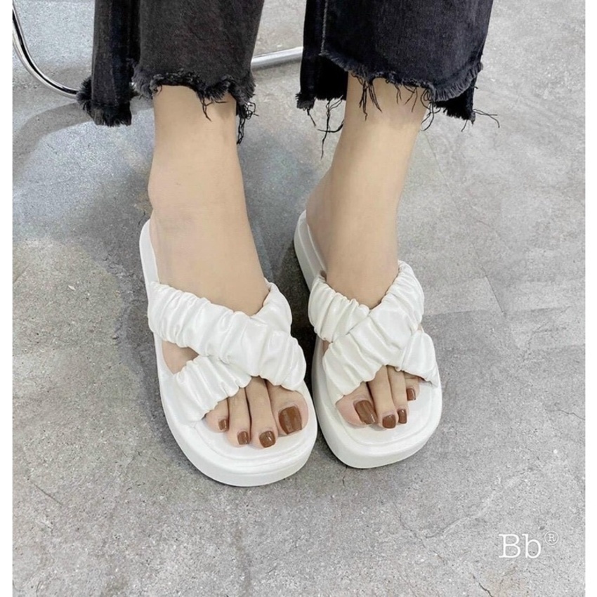 Dép nữ QUAI CHÉO NHÚN BÈO da mềm đế xuồng cao 2p mẫu mới siêu xinh GURI