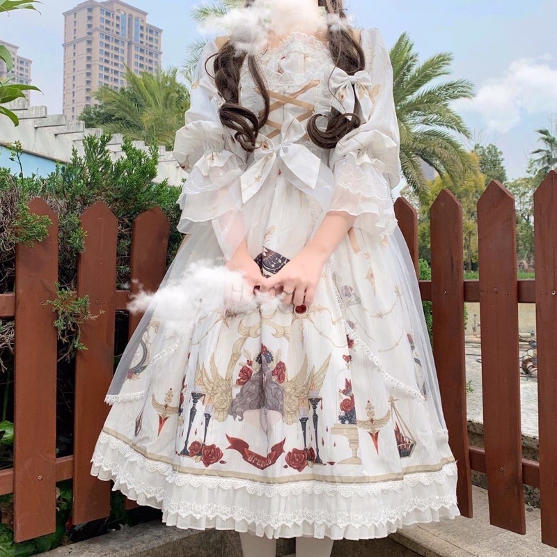 Đầm OP lolita trắng tay dài ( sẵn )