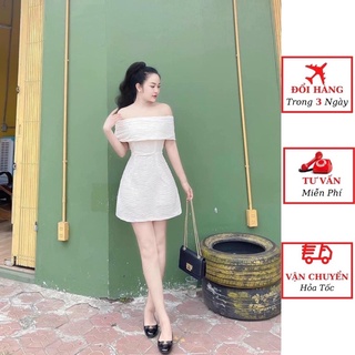 đầm thun gân trễ vai