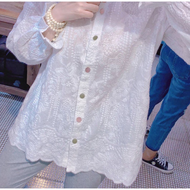 Áo Ren Cổ Búp Bê Dài Tay Thời Trang Nữ