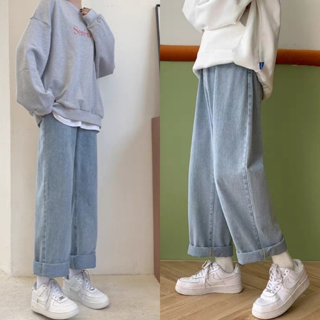 Quần Jean Nữ Lưng Cao Ống Rộng Dáng Suông Dài Qua Chân Siêu Hot Ảnh Thật Shop Chụp Sàn