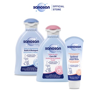 Combo 3 Sữa tắm gội dịu nhẹ 200ml + Dầu mát xa 200ml + Kem hăm 100ml Sanosan chiết xuất Olive hữu cơ