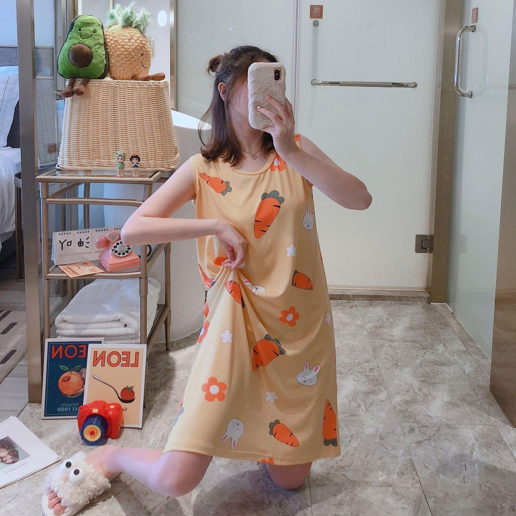 [Mã FAMAYWA giảm 10K đơn 50K] Bộ Ngủ Thun Sữa Đầm sát nách điệu đà (Không kèm muốt ngực) form dưới 60kg