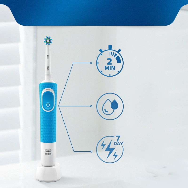 Bàn chải đánh răng điện cho người lớn Oral-B Vitality D100 lông mềm, có thể hẹn giờ.