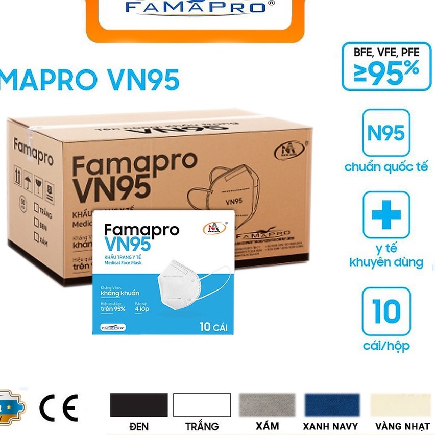 Khẩu trang y tế Famapro VN95/ JN95/ VNN95 5 lớp chống bụi mịn PM2.5, được FDA kiểm nghiệm