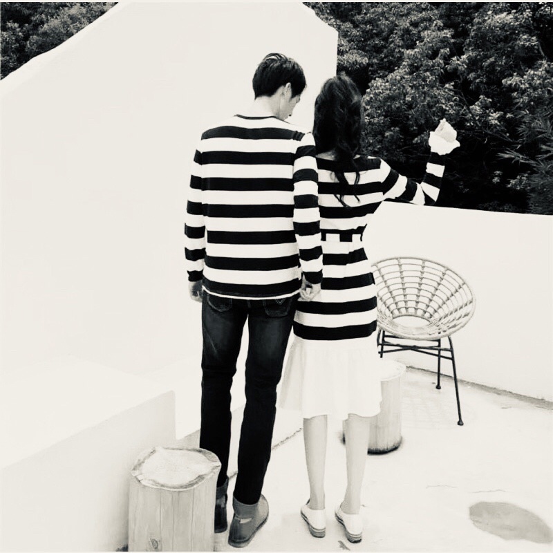 Áo váy thun đôi kẻ sọc tay dài kín đáo