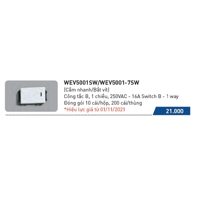 [PANASONIC] Công tắc đơn 1 chiều hàng Wide- WEV5001-7SW- HẠT TO- Hàng chính hãng