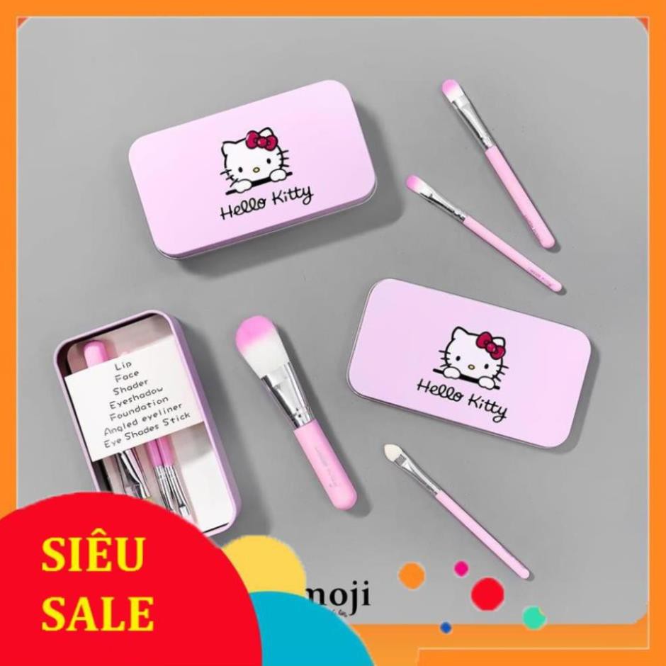 Bộ Cọ Makeup Hello Kitty Hộp Thiếc Mini Siêu Tiện Lợi